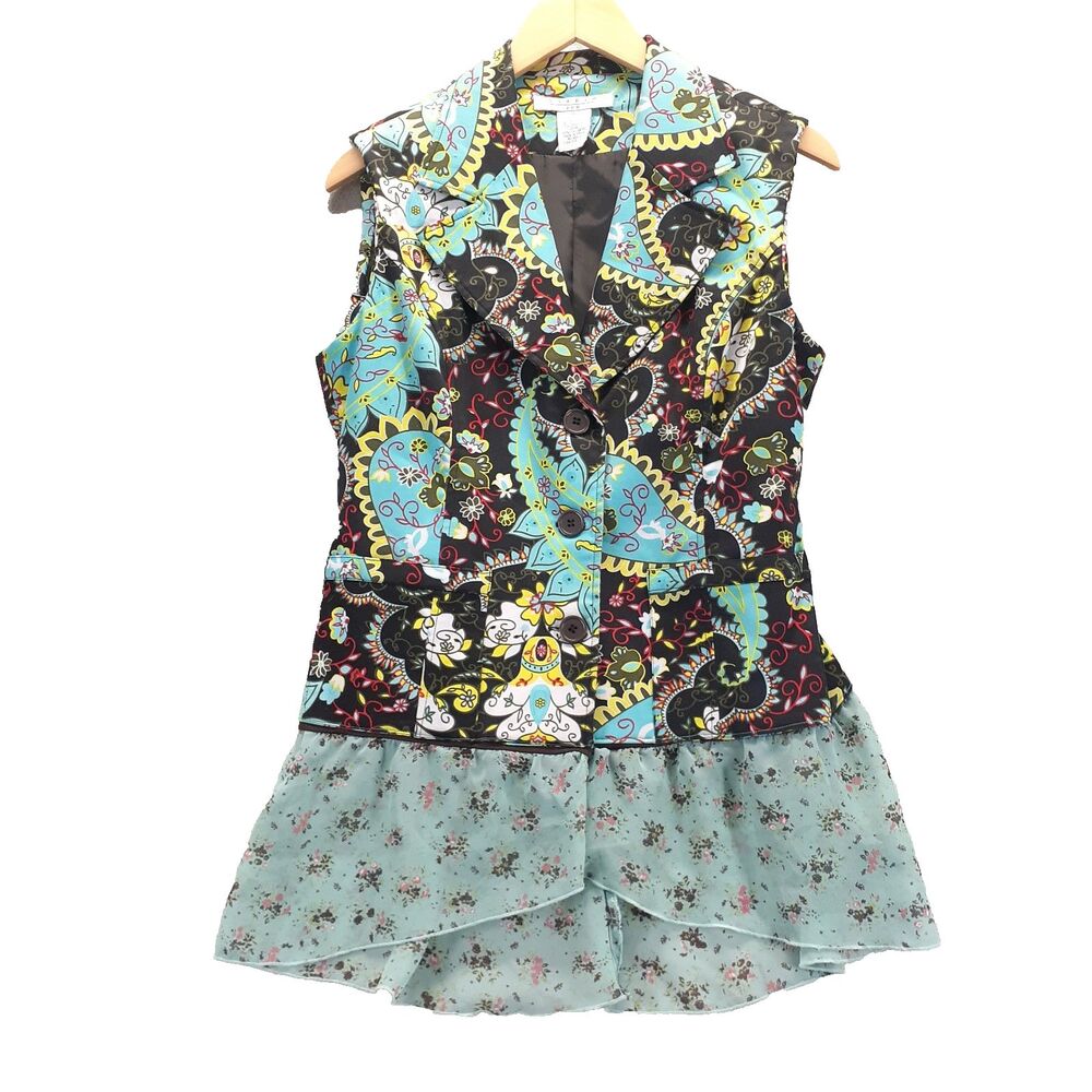Studio JPR Women’s Sz 8 Multicolor Sleeveless Blazer Style Vest Floral (Altered)